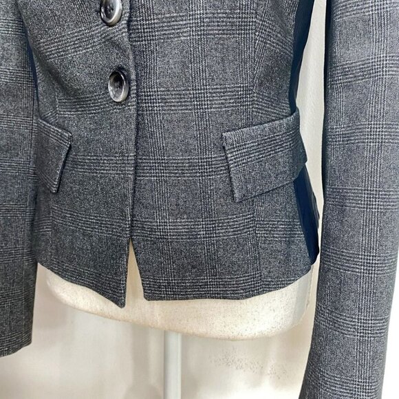 SANDRO FERRONE GREY PLAID BLACK SHEER MESH COMBO PEAK LAPEL BLAZER - S - Picture 5 of 10